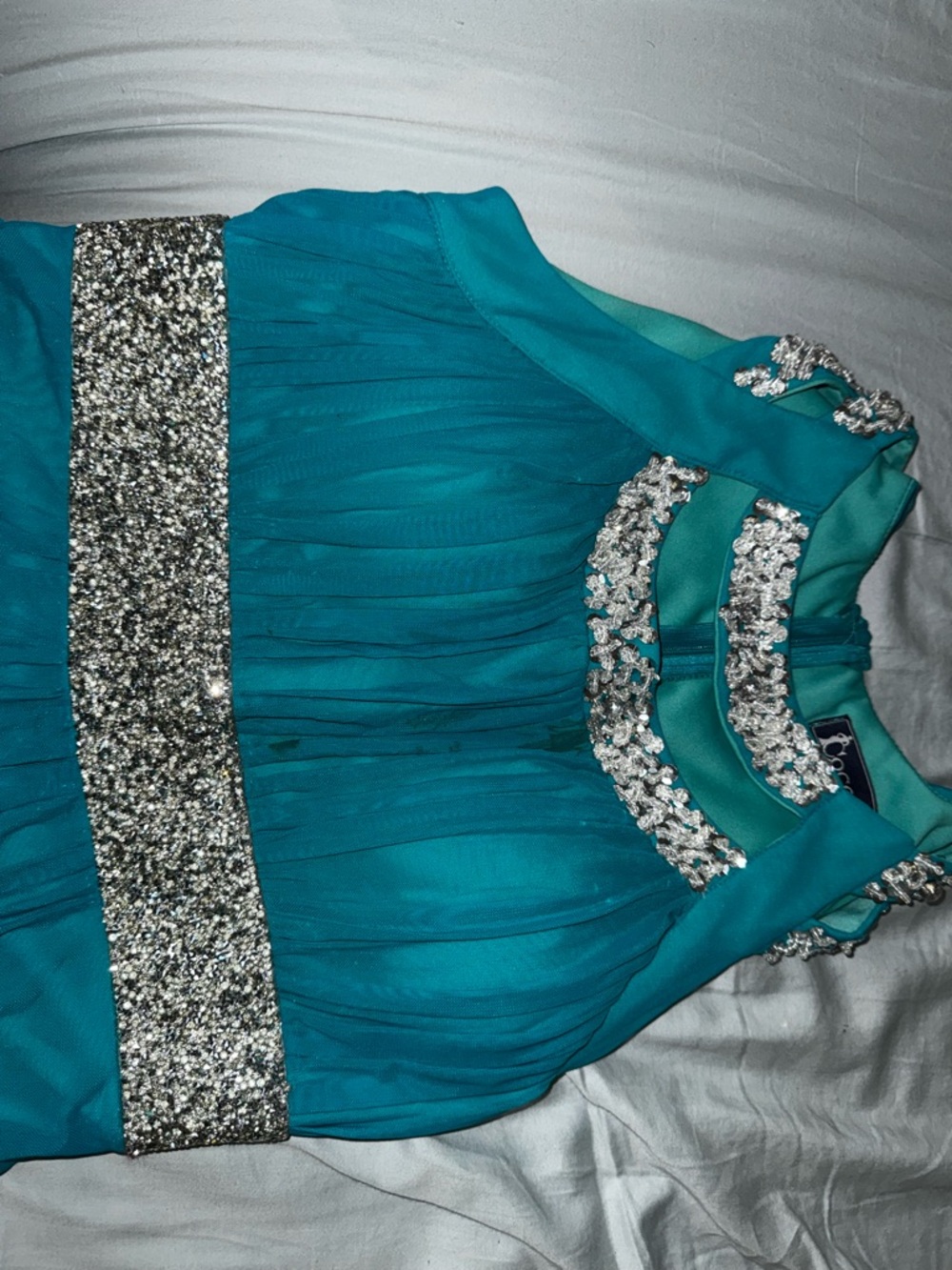 Coco Teal Embellished Waist Evening Gown - Picture 5 of 11